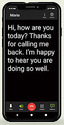 Telephone showing text message on the screen