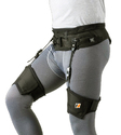 A person from the waist to the calf against a white background wearing a Moveo ExoBand Mobility Exoskeleton.